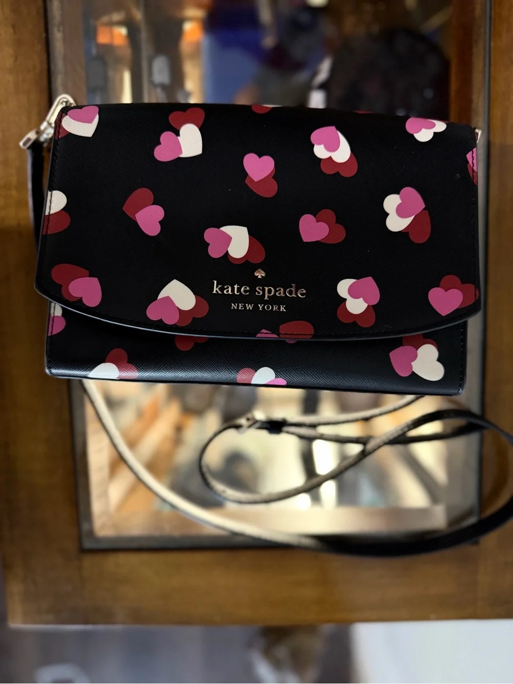 Kate Spade Carson Flutter Hearts Crossbody Silver Chain Leather Purse Feminine